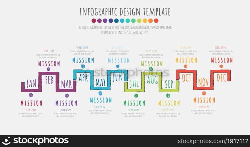 Hand drawing elements for Infographic can be used for all month presentation, workflow layout, diagram, number step up options.