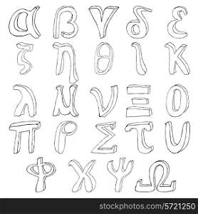 Hand drawing greek alphabet vector illustration set in black ink