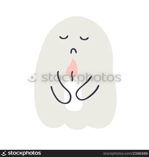 Hand drawing Halloween illustration of ghost with candle. Perfect for T-shirt, textile and prints. Doodle vector illustration for decor and design.