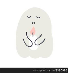 Hand drawing Halloween illustration of ghost with candle. Perfect for T-shirt, textile and prints. Doodle vector illustration for decor and design.
