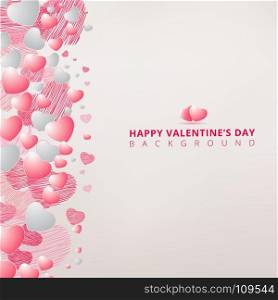 hand drawing hearts white and pink color on white background for valentines day copy space. Vector illustration