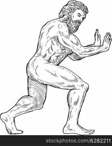 hand drawing illustration of Hercules pushing isolated on white. Hercules pushing