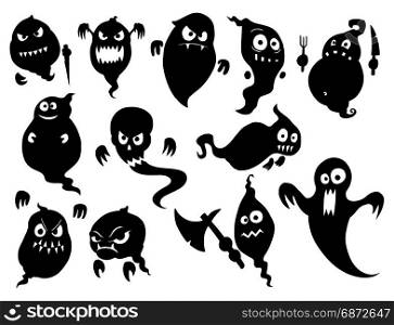 Hand drawing illustration set of cute halloween monster ghost silhouettes.