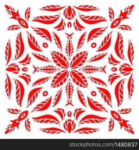 Hand drawing mandala element, red flower silhouette. Italian majolica style Vector illustration. The best for your design, textiles, posters, tattoos, corporate identity. Hand drawing mandala element. Italian majolica style