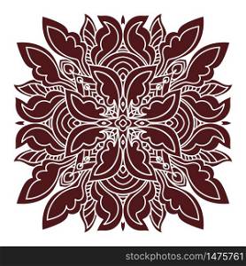 Hand drawing mandala element, silhouette in marsala color. Italian majolica style Vector illustration. The best for your design, textiles, posters, tattoos, corporate identity. Hand drawing mandala element, silhouette in marsala color. Italian majolica style