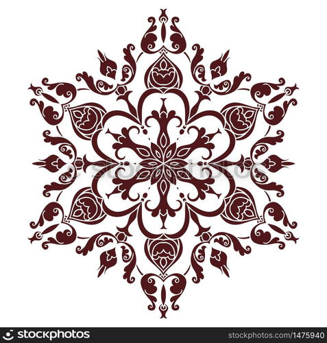 Hand drawing mandala element, silhouette in marsala color. Italian majolica style Vector illustration. The best for your design, textiles, posters, tattoos, corporate identity. Hand drawing mandala element, silhouette in marsala color. Italian majolica style