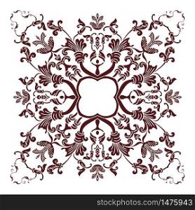 Hand drawing mandala element, silhouette in marsala color. Italian majolica style Vector illustration. The best for your design, textiles, posters, tattoos, corporate identity. Hand drawing mandala element, silhouette in marsala color. Italian majolica style