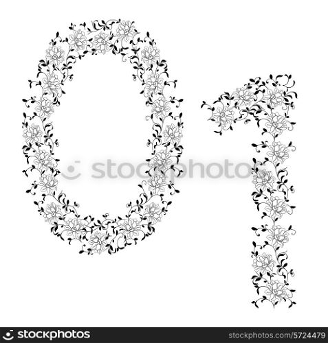 Hand drawing ornamental alphabet. Letter 01