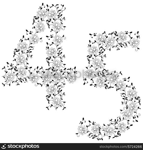 Hand drawing ornamental alphabet. Letter 45