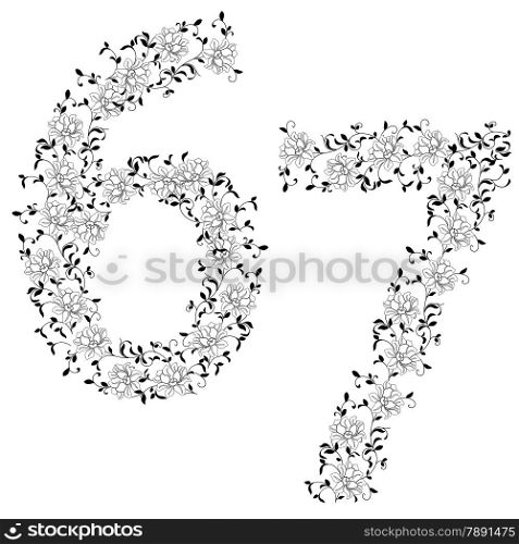 Hand drawing ornamental alphabet. Letter 67