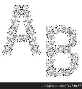 Hand drawing ornamental alphabet. Letter AB