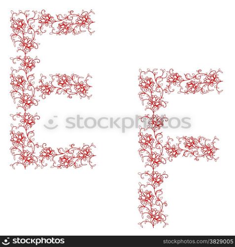 Hand drawing ornamental alphabet. Letter EF