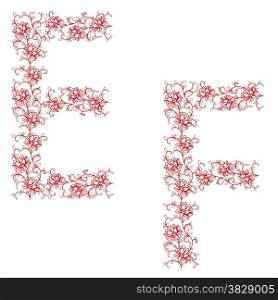 Hand drawing ornamental alphabet. Letter EF