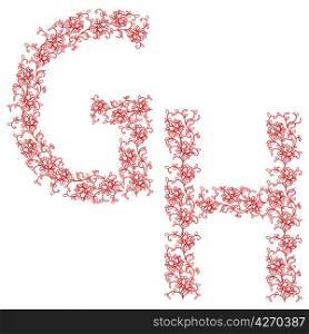 Hand drawing ornamental alphabet. Letter GH