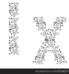 Hand drawing ornamental alphabet. Letter IX