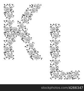 Hand drawing ornamental alphabet. Letter KL