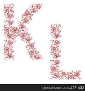 Hand drawing ornamental alphabet. Letter KL