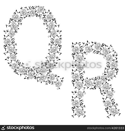 Hand drawing ornamental alphabet. Letter QR