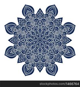 Hand drawing ornate blue element in eastern style. Black and white. Flower mandala. Vector illustration. The best for your design, textiles, posters, tattoos, corporate identity. Hand drawing ornate mandala blue element in eastern style