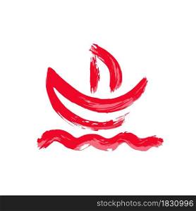 Hand drawing paint, brush drawing. Isolated on a white background. Doodle grunge style icon. Decorative element. Outline, line icon, cartoon illustration. Red Ship icon. Doodle grunge style icon. Decorative element. Outline, cartoon line icon
