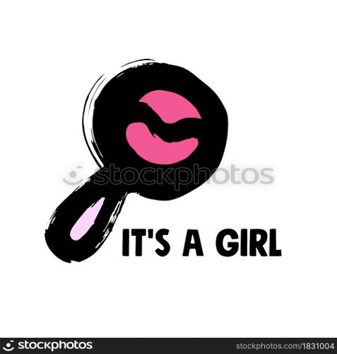 Hand drawing paint, brush drawing. Isolated on a white background. Doodle grunge style icon. Decorative. Outline, line icon, cartoon illustration. Rattle icon. It&rsquo;s a girl. Doodle grunge style icon. Decorative element. Outline, cartoon line icon
