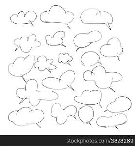 Hand drawing set of cloud for adding text or speech on white baclground