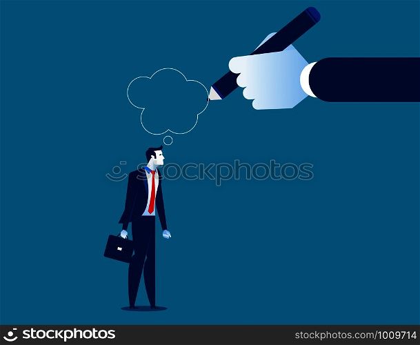 Hand drawing thought bubble over man. Concept business vector.