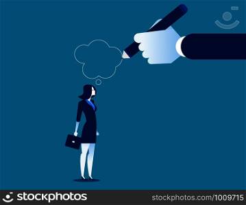 Hand drawing thought bubble over woman. Concept business vector.