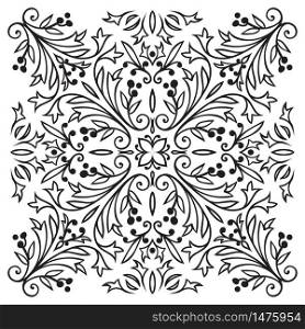 Hand drawing tile vintage black line pattern. Italian majolica style. Vector illustration. The best for your design, textiles, posters. Hand drawing tile vintage black line pattern.