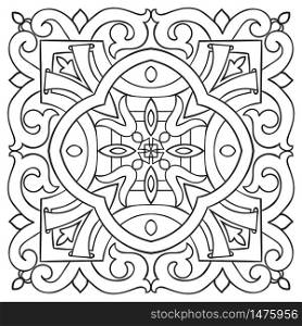 Hand drawing tile vintage black line pattern. Italian majolica style. Vector illustration. The best for your design, textiles, posters. Hand drawing tile vintage black line pattern.