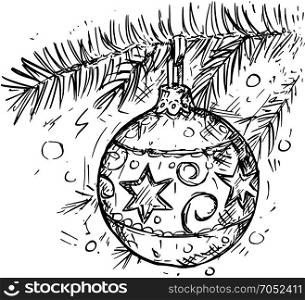 Hand drawing vector illustration of Christmas ball decoration on the tree.