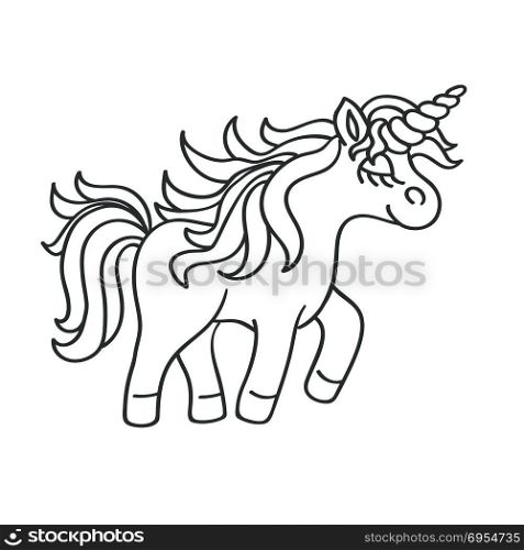 Hand drawing walking outline unicorn icon isolated on the white background