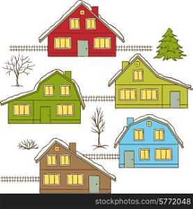 Hand drawing winter houses isolated. Vector illustration.. Hand drawing winter houses isolated.