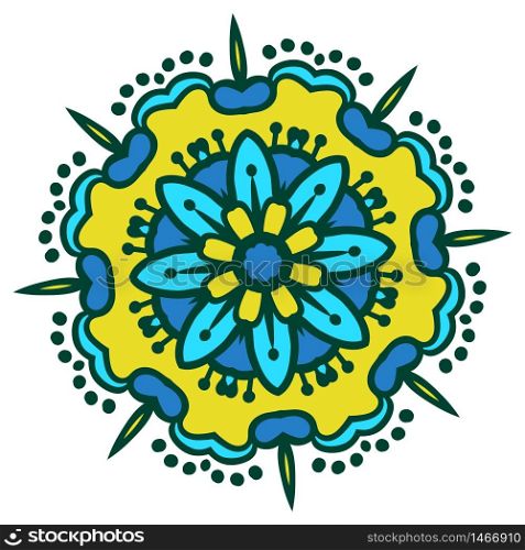 Hand drawing zentangle color element. Flower mandala. Vector illustration. Holi festival colors. The best for your design, textiles, posters, tattoos, corporate identity. Hand-drawn colored mandala zentangl. Holi festival of colors