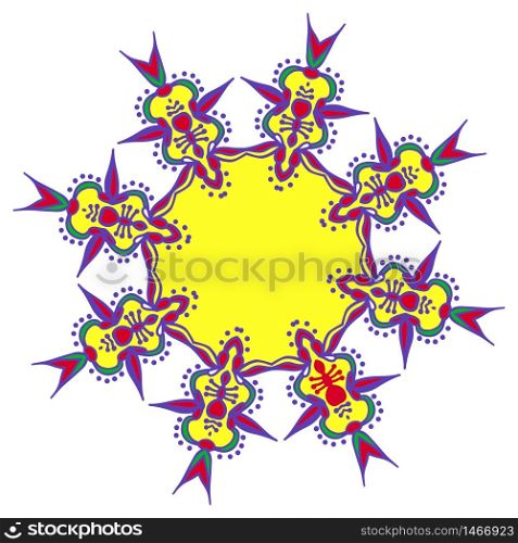 Hand drawing zentangle color element. Flower mandala. Vector illustration. Holi festival colors. The best for your design, textiles, posters, tattoos, corporate identity. Hand-drawn colored mandala zentangl. Holi festival of colors