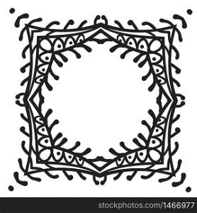 Hand drawing zentangle decorative frame. Black and white. Flower mandala. Vector illustration. The best for your design, textiles, posters, tattoos, corporate identity. Hand drawing zentangle decorative frame