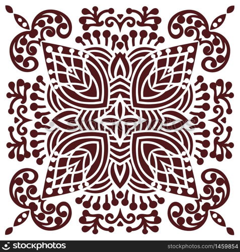 Hand drawing zentangle element in marsala color. Flower mandala. Vector illustration. The best for your design, textiles, posters, tattoos, corporate identity. Hand drawing zentangle mandala element in marsala color