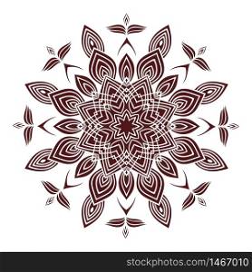 Hand drawing zentangle element in marsala color. Flower mandala. Vector illustration. The best for your design, textiles, posters, tattoos, corporate identity. Hand drawing zentangle mandala element in marsala color