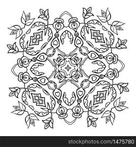 Hand drawing zentangle element. Italian majolica style Black and white. Flower mandala. Vector illustration. The best for your design, textiles, posters, tattoos, corporate identity. Hand drawing zentangle mandala element. Italian majolica style