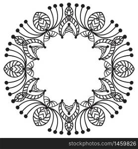 Hand drawing zentangle frame. Black and white. Flower mandala. Vector illustration. The best for your design, textiles, posters, tattoos, corporate identity. Hand drawing zentangle frame. Black and white. Flower mandala.