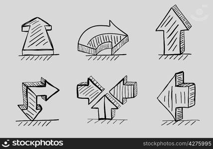 Hand drawn 3d arrows vector black icon set