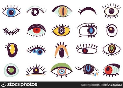 Hand drawn abstract eyes. Girly eye, ink drawing faces elements. Doodle style symbols, isolated modern decoration graphic, decent vector set. Illustration of girly graphic eye collection. Hand drawn abstract eyes. Girly eye, ink drawing faces elements. Doodle style symbols, isolated modern decoration graphic, decent vector set
