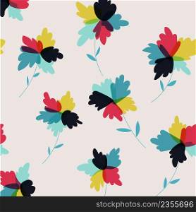 Hand drawn abstract flowers retro background vector illustration