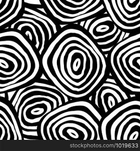 Hand drawn abstract geometric circles seamless pattern. Crossed arc backdrop. Black and white geometric design background. Vector illustration. Hand drawn abstract geometric circles seamless pattern.