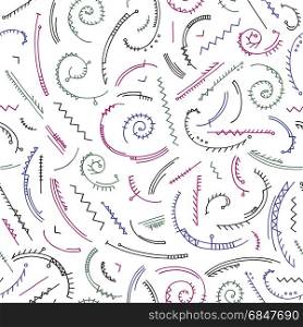 Hand drawn abstract pattern in memphis style. Vector colorful seamless background.. Hand drawn abstract pattern in memphis style. Vector colorful seamless background for wallpaper, wrapping, textile design, surface texture, fabric.