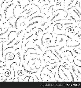 Hand drawn abstract pattern in memphis style. Vector seamless background. Black and white.. Hand drawn abstract pattern in memphis style. Vector seamless background for wallpaper, wrapping, textile design, surface texture, fabric. Black and white.