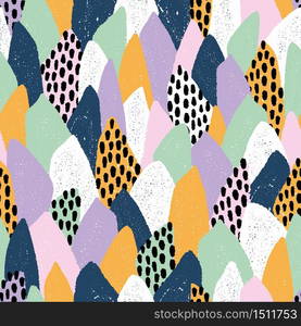 Hand drawn abstract pattern in trendy colours. Simple textured shapes are perfect design for fashion, fabric, wrapping paper, textile, scrapbooking paper.