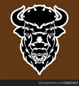 Hand drawn abstract portrait of a bison. Sticker. Vector stylized illustration isolated on brown background.