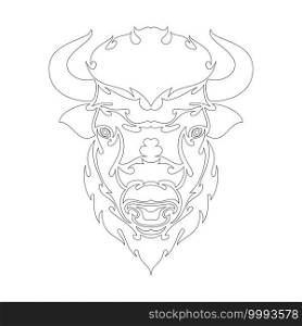 Hand drawn abstract portrait of a bison. Vector stylized illustration for tattoo, logo, wall decor, T-shirt print design or outwear. This drawing would be nice to make on the fabric or canvas.