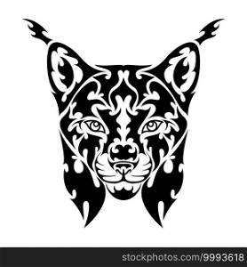 Hand drawn abstract portrait of a lynx. Vector stylized illustration for tattoo, logo, wall decor, T-shirt print design or outwear. This drawing would be nice to make on the fabric or canvas.